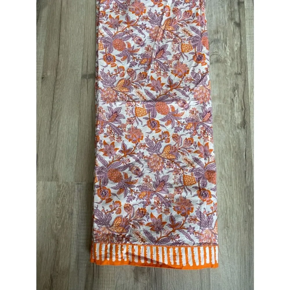 Pottery Barn Cream-Orange and Mauve Floral Print Full Sheet Set